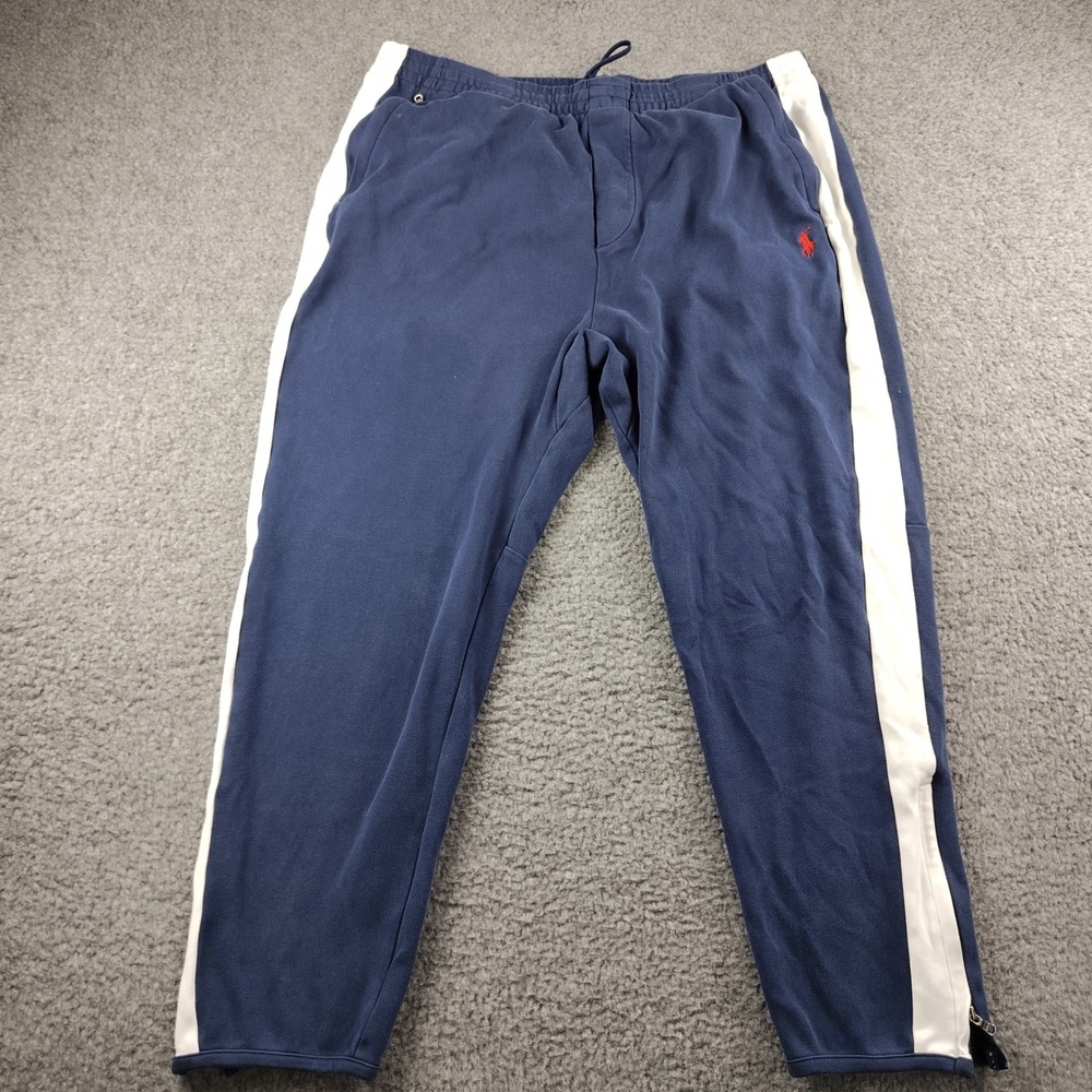 Polo Ralph Lauren Mens XL Track Pants Navy Blue White Stripe Joggers Zipper Cuff